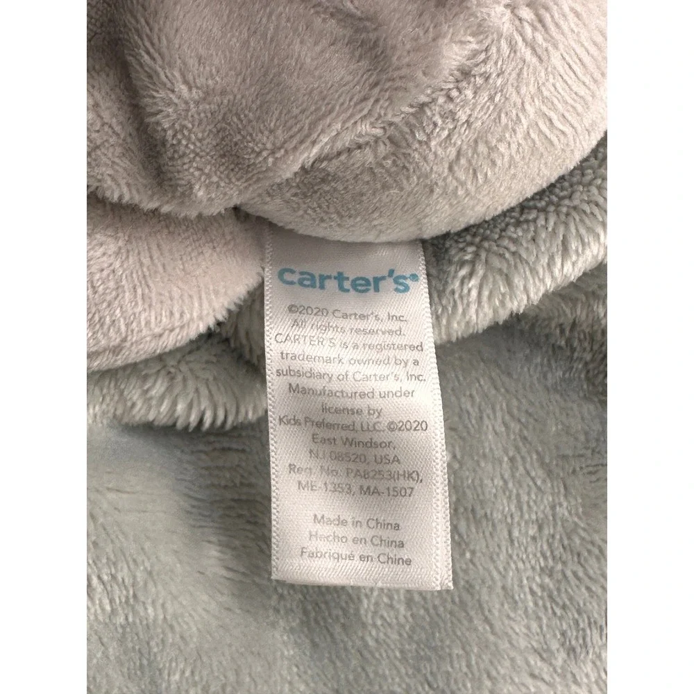 Carters Elephant Security Blanket Gray Plush Satin Trim Lovey Baby Snuggle 14x14